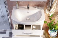 Тумба напольная 1Marka Вита 65 (3 ящика) с раковиной Балтика 65 белый глянец