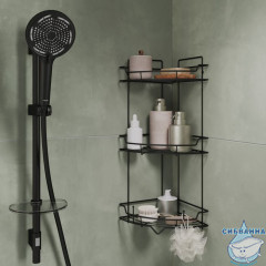 Полка трёхъярусная угловая, проволока стальная, чёрный матовый, Grid, Milardo, GRICC3BM44