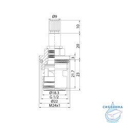 Кран-букса керамическая, 180°, 20 зубцов, G 1/2", M24, h=53 мм, IDDIS, 998CR531SM
