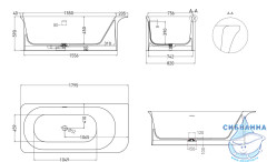  Ванна из искусственного камня Salini Нинфея 180x82 (материал S-Stone, белый матовый)
