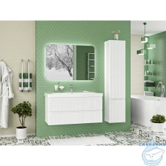 Тумба подвесная Brevita Victory 105 белый матовый с раковиной Dreja Luxury 105