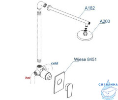 Встраиваемый комплект для душа с верхней душевой насадкой A84182