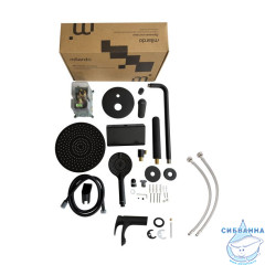 Комплект смесителей 2 в 1: Душевая система с изливом и смеситель для умывальника, черный матовый, Rora, Milardo, ROR0003M70