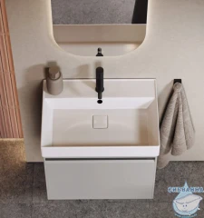 Тумба подвесная Aqwella Pure 80 серый туман, с раковиной Aqwella Вилис 80