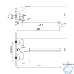 Смеситель для ванны с длинным изливом с керамическим дивертором Zodiac, IDDIS, ZODSBL2i10