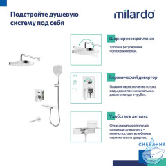 Душевая система скрытого монтажа с тропическим душем, ручным душем и изливом, глянцевый хром, Azure, Milardo, AZUSB03M68