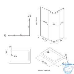Душевое ограждение Тритон Вента 120x80 профиль черный, стекло прозрачное Щ0000054478 (без поддона)