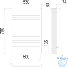 Полотенцесушитель электрический Terminus Енисей П9 50Х70 (с возможностью скрытого подключения, подключение справа) (хром)