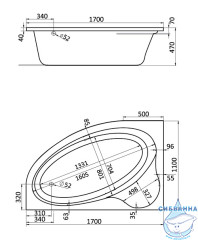Акриловая ванна Santek Эдера 170х110 L с каркасом