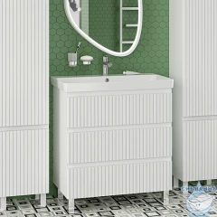 Тумба напольная Brevita Victory 80 белый матовый с раковиной Dreja Luxury 80