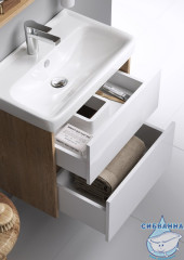 Тумба подвесная Aqwella Сити 55 белый/дуб канадский с раковиной 60
