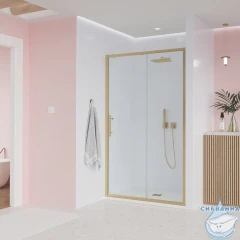 Дверь в нишу Veconi Эво 130 профиль брашированное золото, стекло прозрачное E1-G-130-01-C9