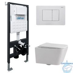 Комплект подвесной унитаз ABBER Rechteck AC1201 белый с инсталляцией AC0105 и кнопкой AC0120MW белая матовая
