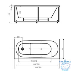 Акриловая ванна Aquatek Оберон 160х70 с каркасом