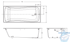 Ванна чугунная Jacob Delafon Bliss 170х75 без отверстий для ручек, без ножек