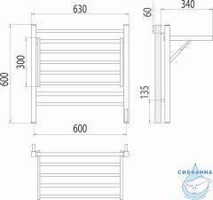 Полотенцесушитель электрический Terminus Горизонт П8 60х60 (с возможностью скрытого подключения, подключение справа) (черный муар)