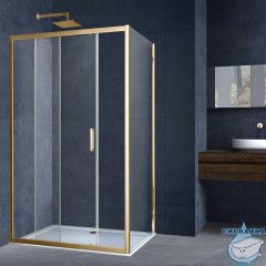 Душевое ограждение Vincea Alpha 130x90 профиль брашированное золото, стекло прозрачное VSR-3AL9013CLG