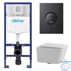 Комплект подвесной унитаз ABBER Rechteck AC1201 белый с инсталляцией AC0108 и кнопкой AC0126MB черная матовая