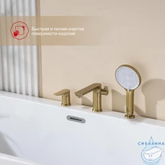 Смеситель для ванны на борт Raglo R03.31.03 с душевым гарнитуром (сатин золотой)
