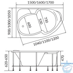 Акриловая ванна 1MarKa Diana 150x90 L