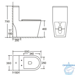 Унитаз моноблок напольный безободковый со смывом торнадо Calypso CS4638UQ-OK с бачком и сиденьем Soft Close (микролифт)