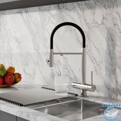 Смеситель для кухни с фильтром и гибким изливом, сатин, Ace, IDDIS, ACEBNFFi05