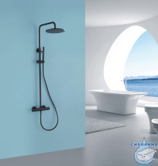 Душевая стойка ABBER Wasser Kreis AF8160BL с термостатом без излива, черный матовый