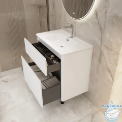 Тумба 1Marka Mona 80Н с раковиной Rondy 80 белый матовый