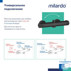Смеситель термостатический для душа со стойкой и тропической лейкой, черный матовый, Ideal Spa, Milardo, ILSBLTHM89