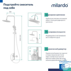 Смеситель для ванны с верхним душем, белый матовый, Rora, Milardo, RORWT4FM06