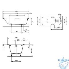 Стальная ванна Kaldewei Saniform Plus Star 336 170x75 standard с отверстиями для ручек и ножками
