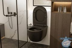 Унитаз подвесной безободковый Abber Bequem AC1104MB с сиденьем Soft Close (микролифт) (черный матовый)