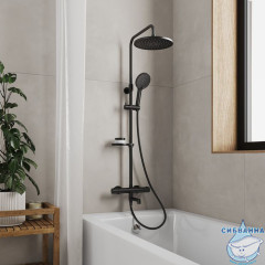 Смеситель термостатический для ванны со стойкой и тропической лейкой, черный матовый, Ideal Spa, Milardo, ILSBLTHM06