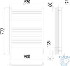 Полотенцесушитель электрический Terminus Ното П9 50х70 (с возможностью скрытого подключения, подключение справа)