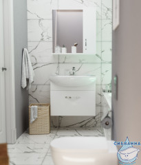 Тумба подвесная 1Marka Вита 65 (1 ящик) с раковиной Балтика 65 с 1 ящиком белый глянец