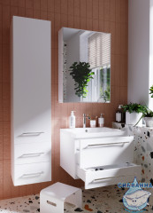Тумба подвесная 1Marka Соната 58 (2 ящика) с раковиной Анита 58  белый глянец
