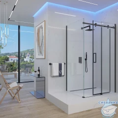 Душевое ограждение Veconi Ровиго 150x90 профиль черный, стекло прозрачное RV074B-15090-01-C4 (без поддона)