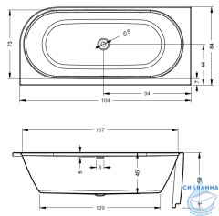 Ванна акриловая Riho DESIRE R Velvet White c опорой 184x84