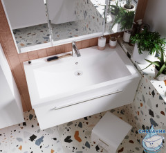 Тумба подвесная 1Marka Соната 90 (1 ящик) с раковиной Анита 90 белый глянец