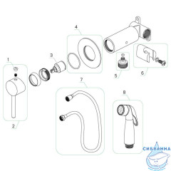 Встраиваемый смеситель с гигиеническим душем, черный матовый, Tidy, Milardo, 001BLR0M08