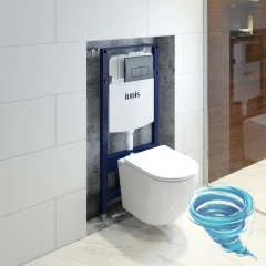 Инсталляция Iddis с кнопкой смыва в комплекте с унитазом Iddis Blanco c сиденьем Soft close (микролифт) BASBQ02i73