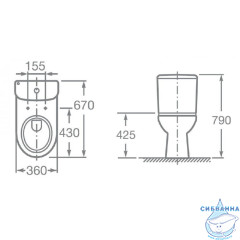 Унитаз напольный Roca Access с горизонтальным выпуском 34P23800Y с бачком и сиденьем Soft Close (микролифт)