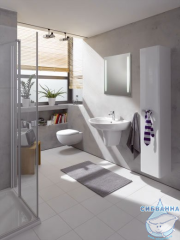 Инсталляция для унитаза Geberit Duofix Delta с кнопкой смыва Delta01 хром глянцевый,  с унитазом Geberit Renova Compact (с сиденьем Soft Close (микролифт)