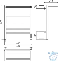 Полотенцесушитель электрический Terminus Аврора П6 45х60 с полкой (черный матовый) (с возможностью скрытого подключения)