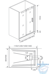 Дверь в нишу Bas Galaxy WTW-130-C-CH профиль хром, стекло прозрачное