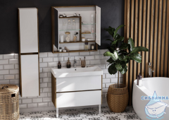 Тумба Акватон Сканди 90 белый/дуб рустикальный, с раковиной Адриана 90