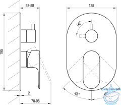 Встраиваемый смеситель для ванны Ravak Eleganta X070338 (графит)