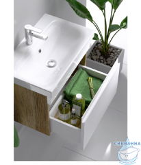 Тумба Aqwella Smart 60 с раковиной Moduo Slim 60 белый/дуб балтийский