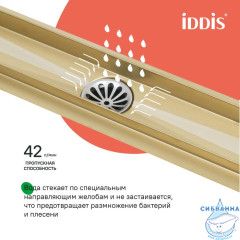 Лоток душевой, сифон 360, комбинированный затвор, перфорированная решетка, 500мм, золото, IDDIS, 975B5MG20DZ