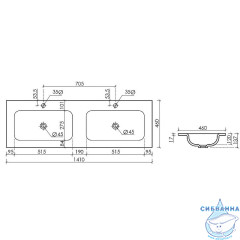 Раковина встраиваемая 141 см Ceramicanova Grace CN7022MB
